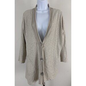 FENINI Oatmeal Color Cotton Button Front Cardigan With Wave Hem Sz M
